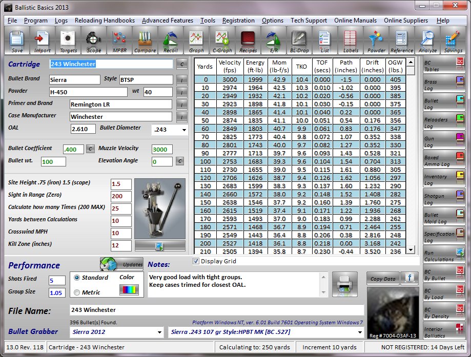 Ballistic Basics Main Window